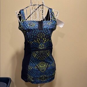 Fabletics Blue and Yellow Patterned Tank Top